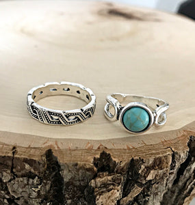 Turquoise and Aztec Ring Set