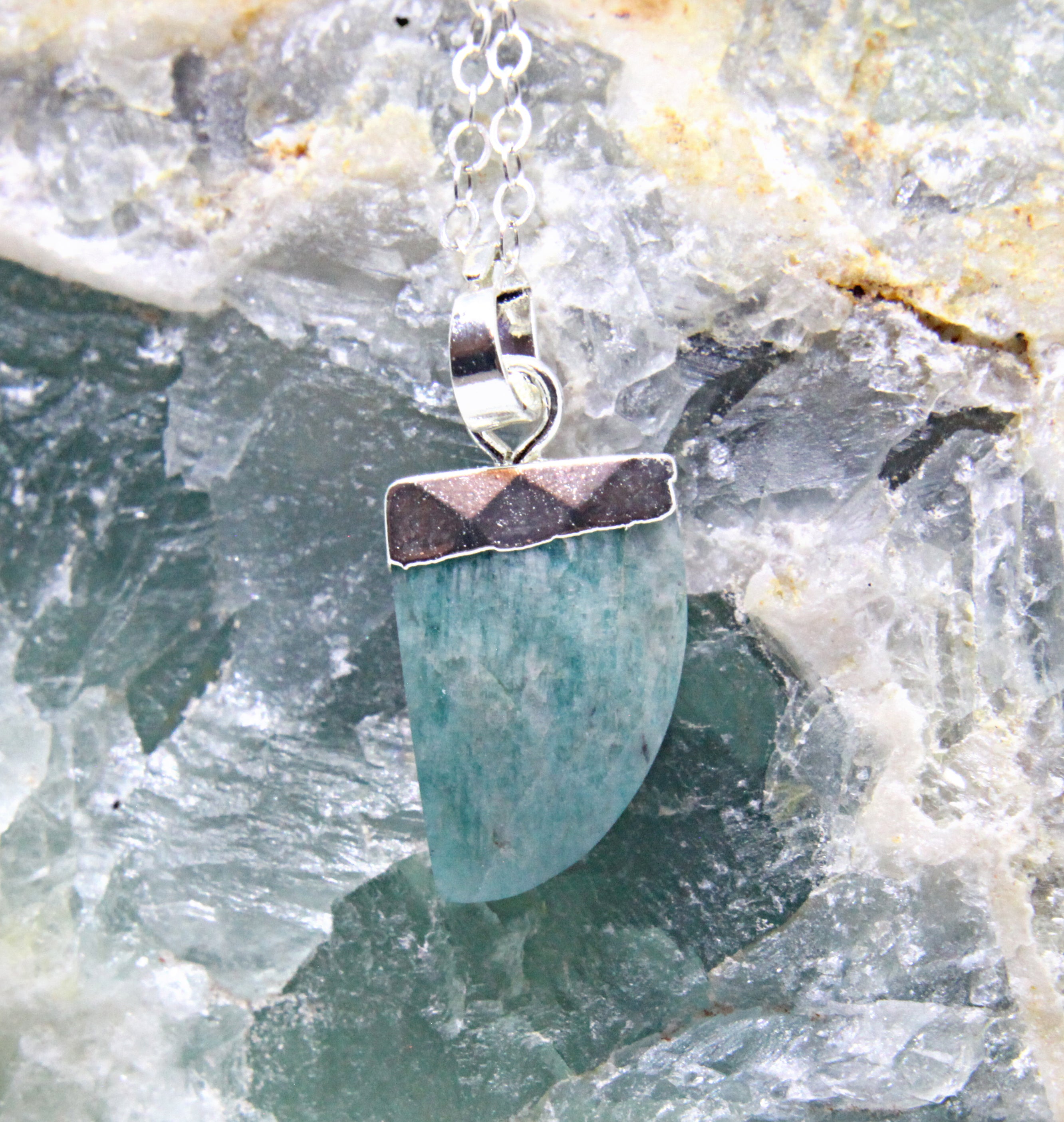 Sterling Silver Amazonite Small Horn Necklace