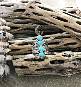 Quadruple Turquoise Stones - Sterling Silver Ring