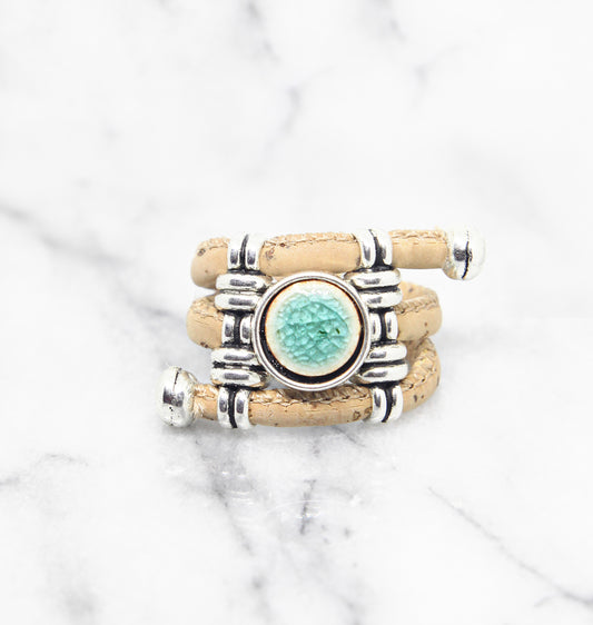 Natural Cork Blue Ceramic Stone Ring