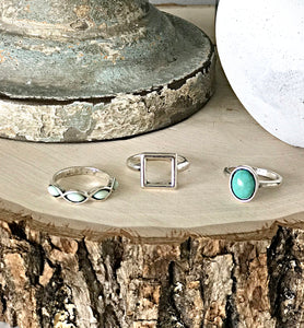 Square and Turquoise Ring Set