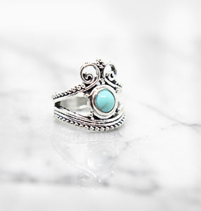 Bohemian Turquoise Fashion Ring with scroll