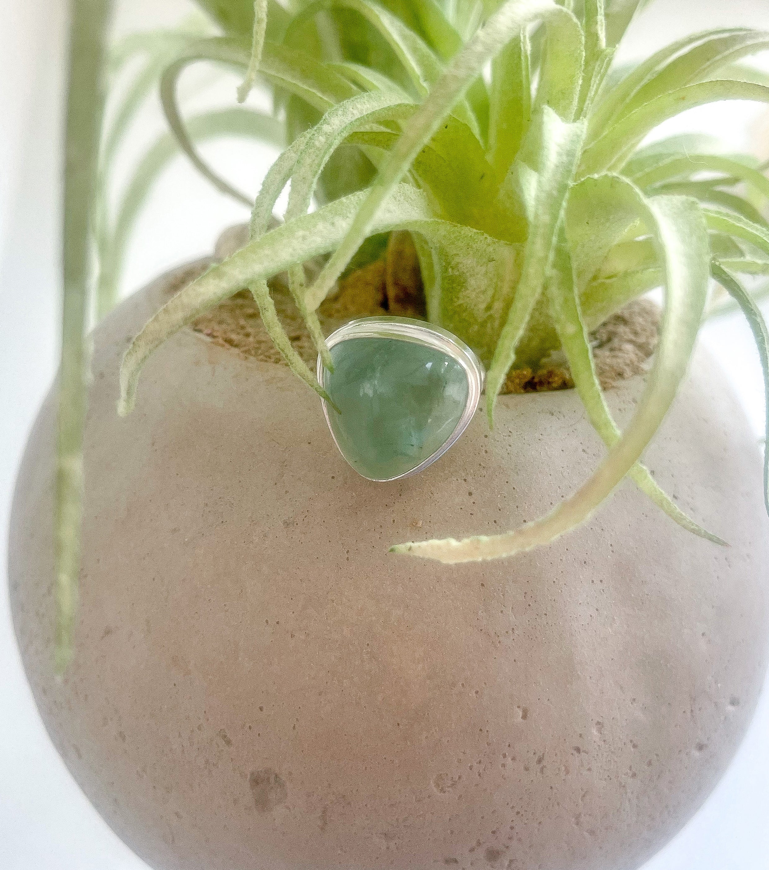 Natural Aqua Chalcedony Stone Ring - Sterling Silver Plated