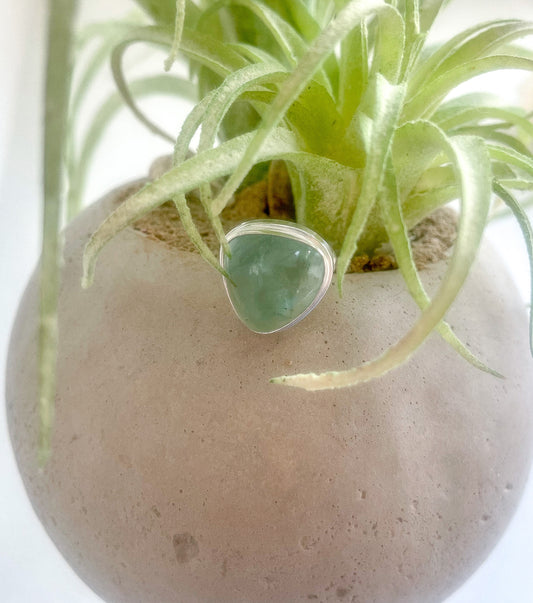 Natural Aqua Chalcedony Stone Ring - Sterling Silver Plated