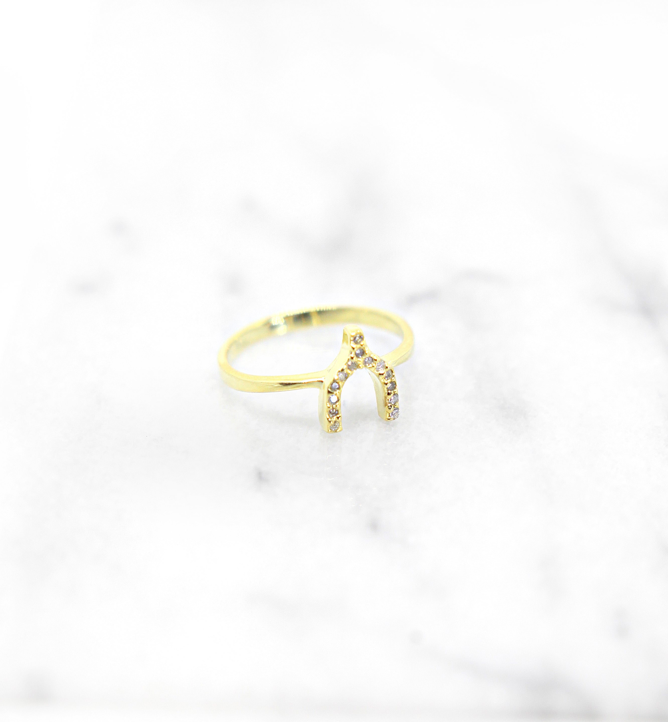 Sterling Silver CZ Wishbone Ring - Yellow Gold Plated