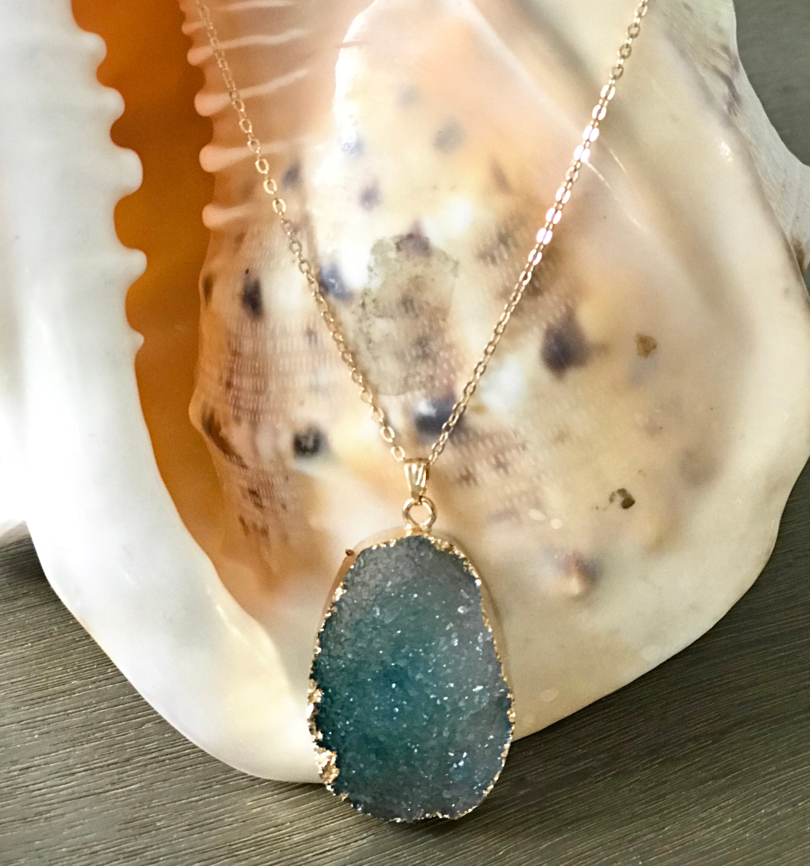 Druzy Turquoise 24" Gold Necklace