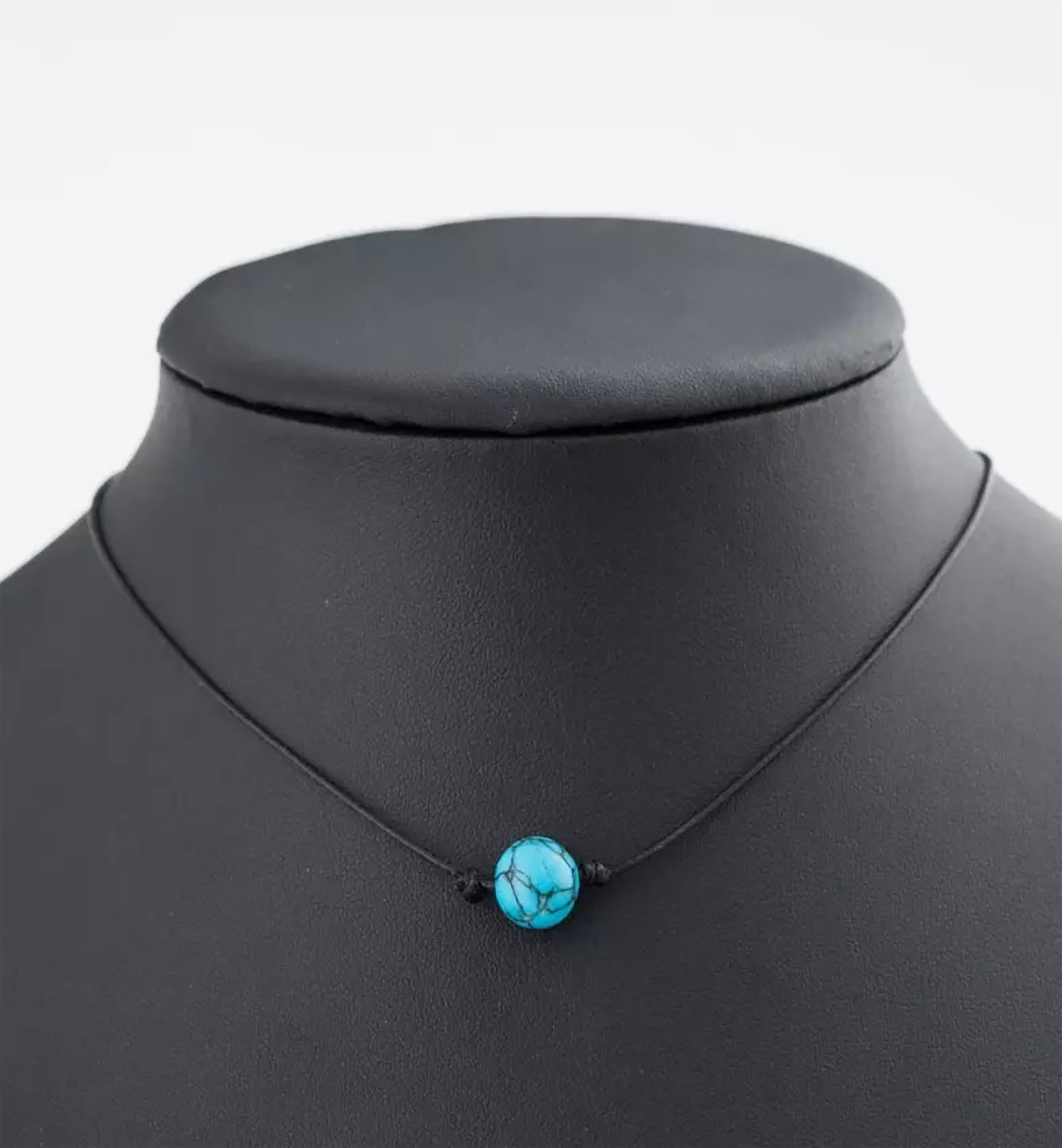 Turquoise Choker Necklace with Leather Cord