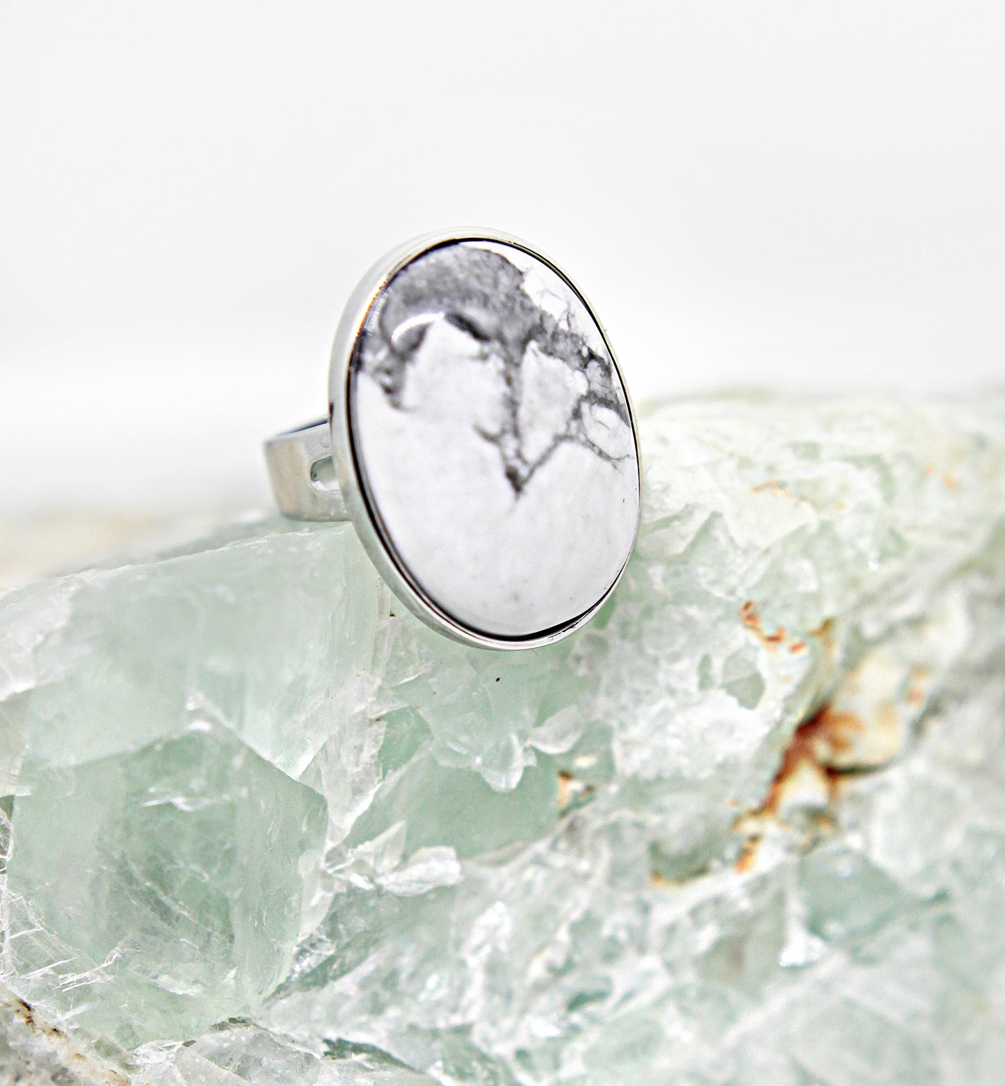 Large White Turquoise Oval Ring