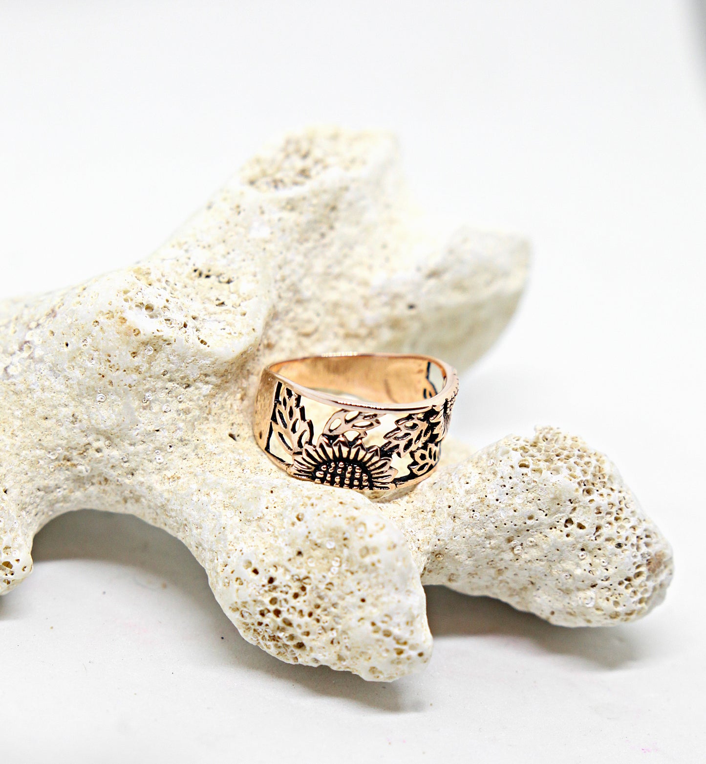 Sterling Silver/Rose Gold Plated Sunflower Ring