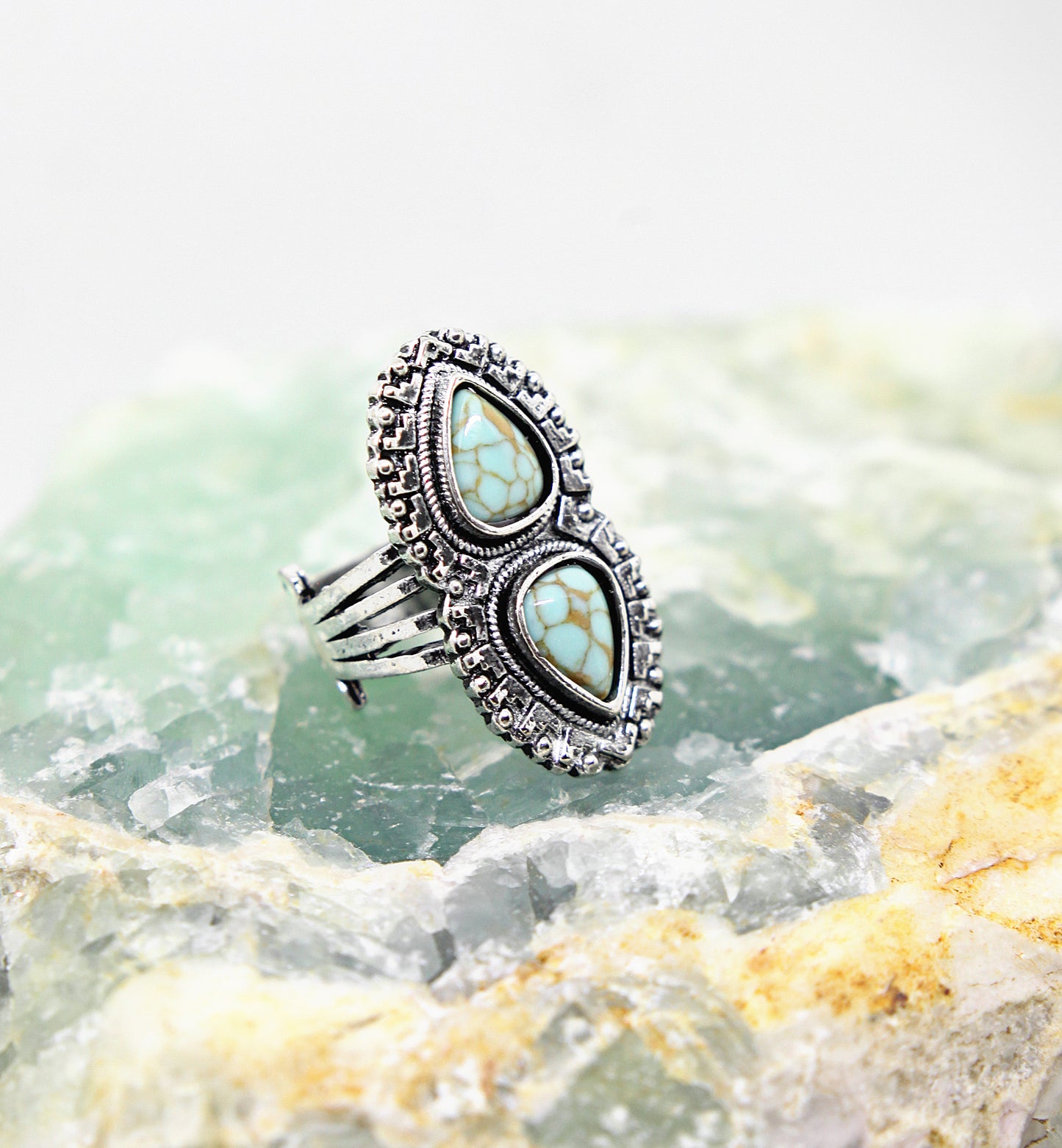 Boho Double Green Stone Vintage Ring