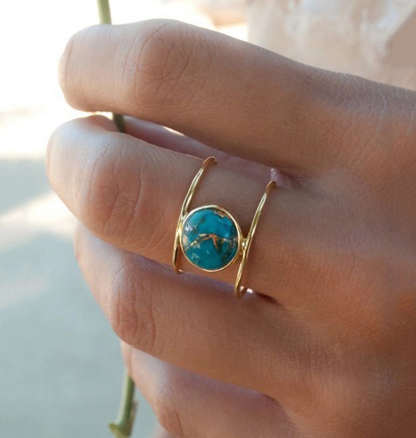 Natural Blue Turquoise Gold Ring