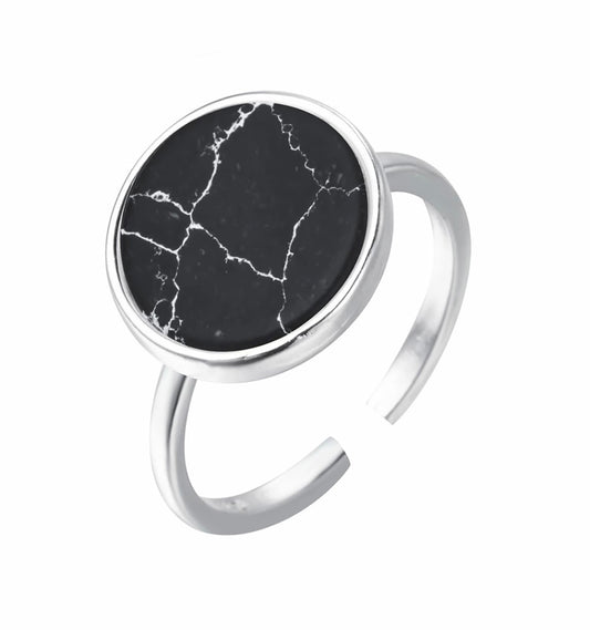 Todorova Big Black Round Natural Stone Ring