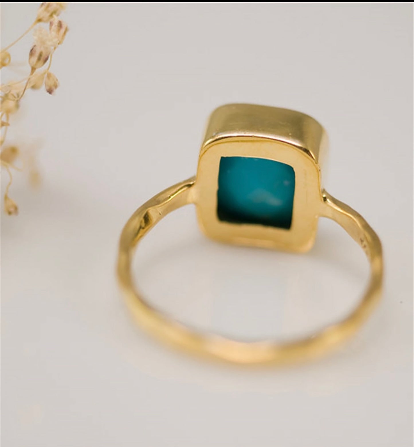 Natural Square Blue Green Stone/Gold Ring