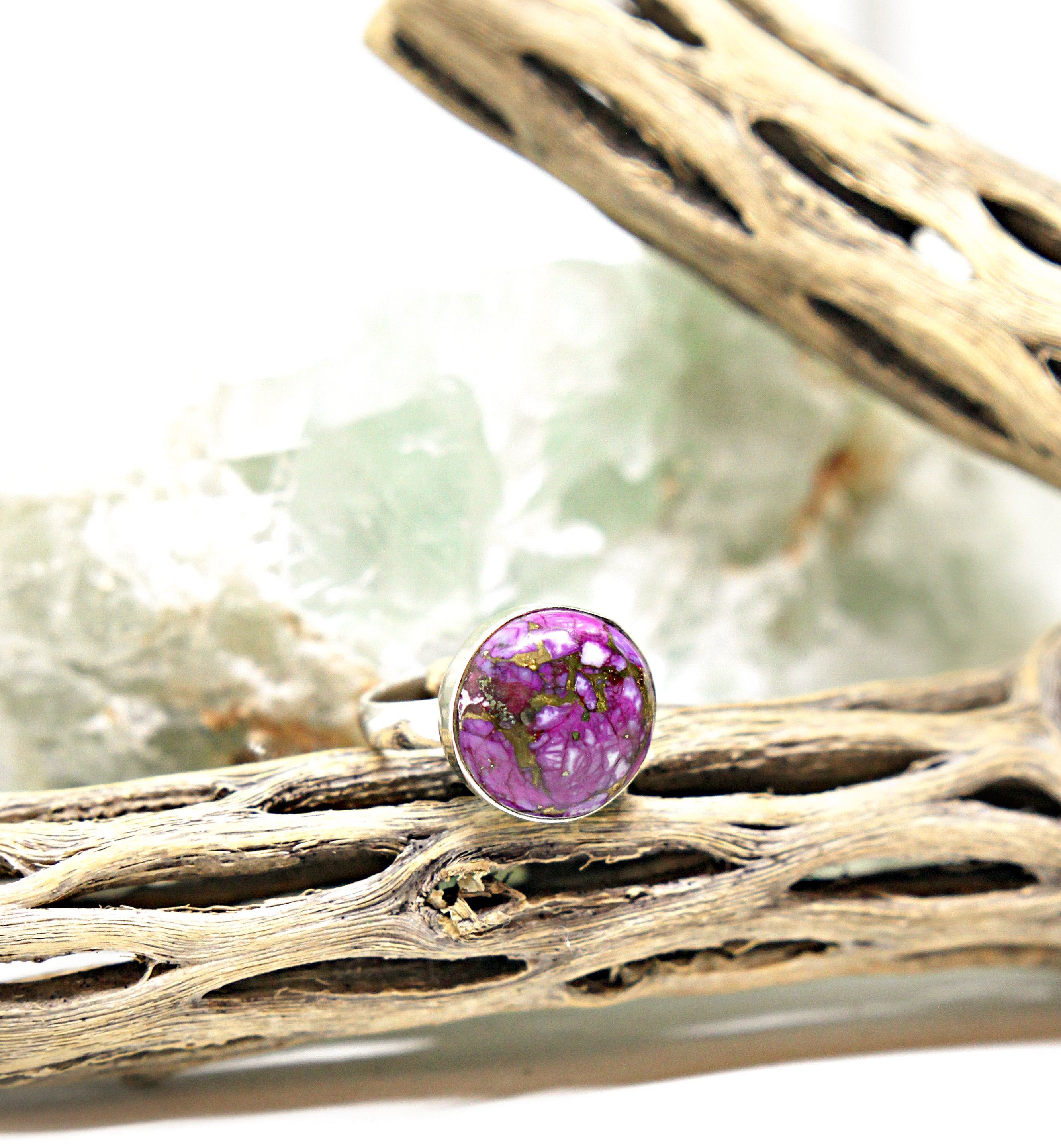 Round Purple Turquoise Sterling Silver Ring