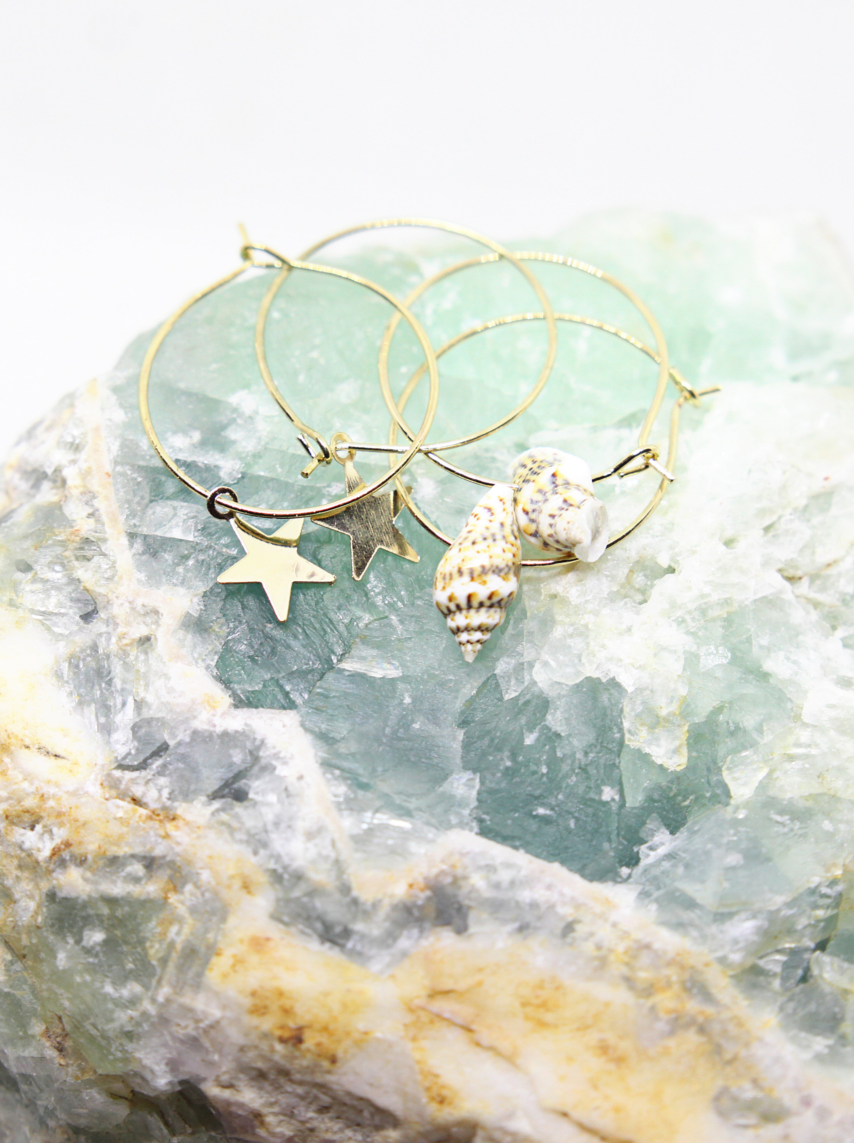 Gold Star and Mini Shell Earrings