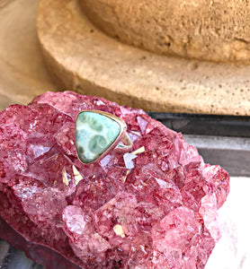Triangle Shaped Larimar Stone Ring - Sterling Silver