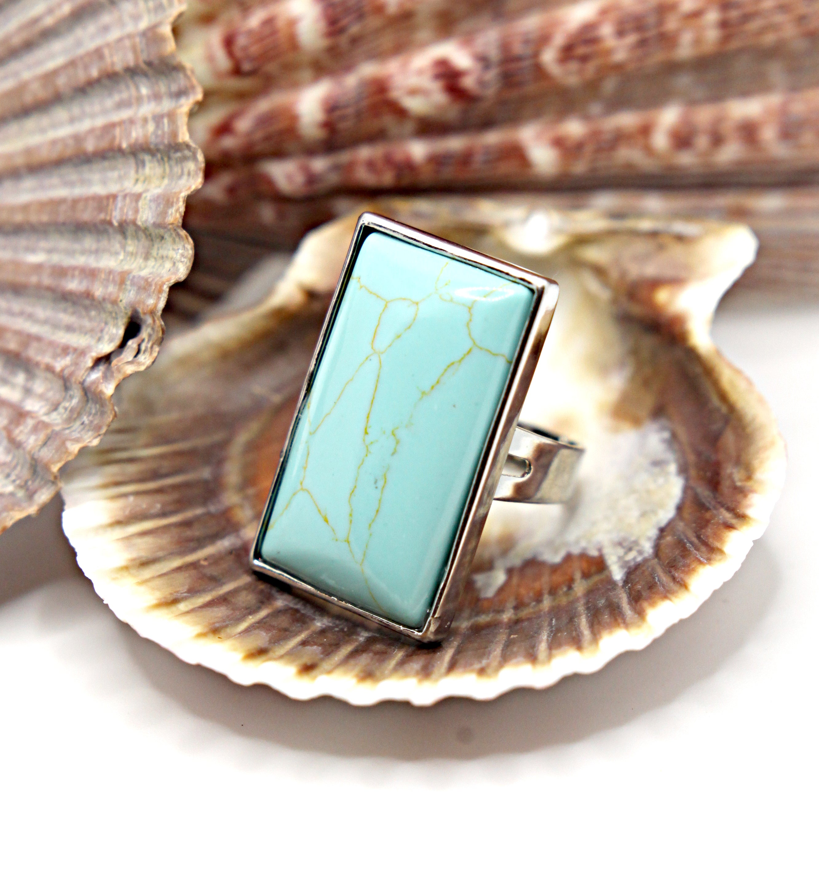 Rectangle Turquoise Adjustable Ring