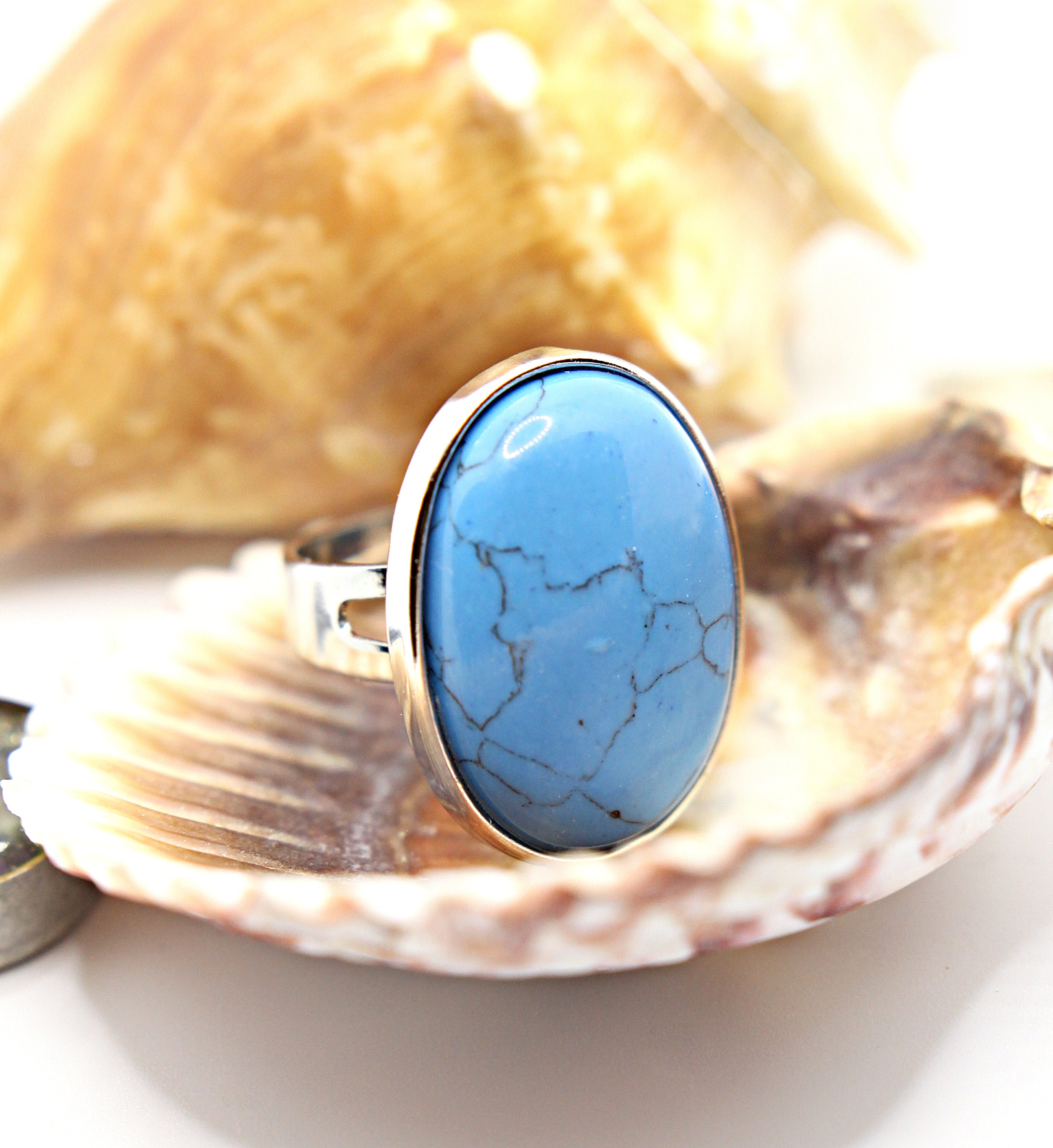 Large Blue Turquoise Oval Ring