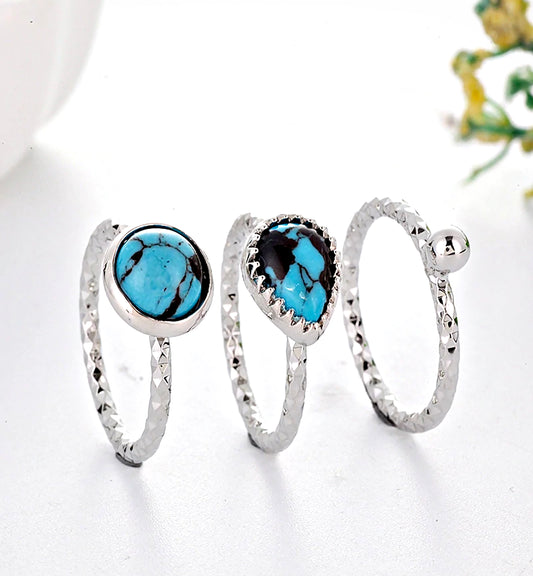 Set of 3 Turquoise Bohemain Rings