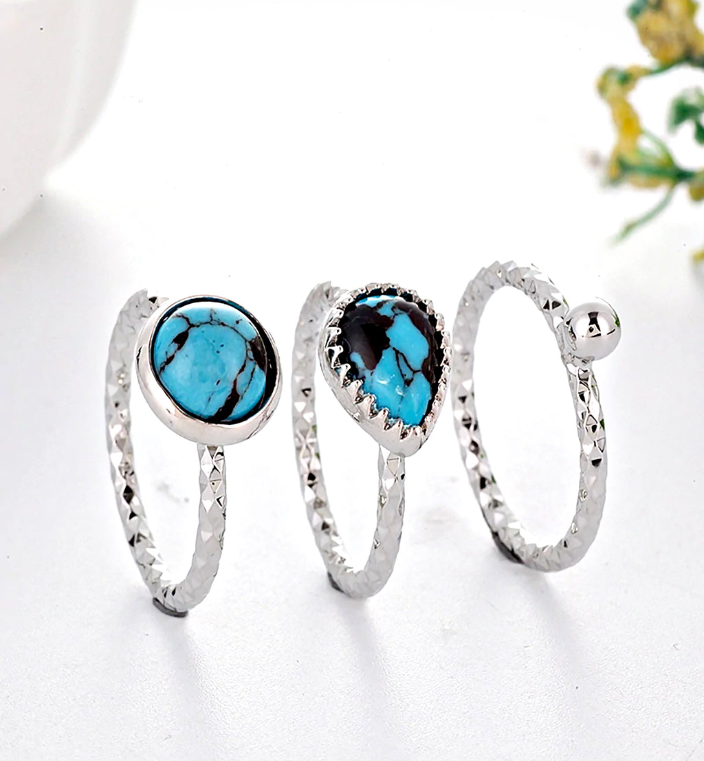 Set of 3 Turquoise Bohemain Rings