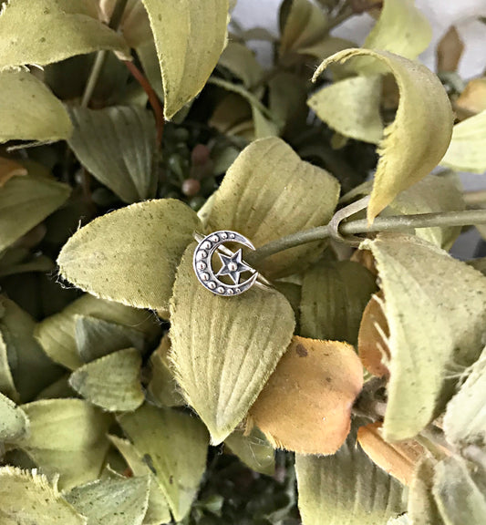 Sterling Silver Star in the Moon Ring