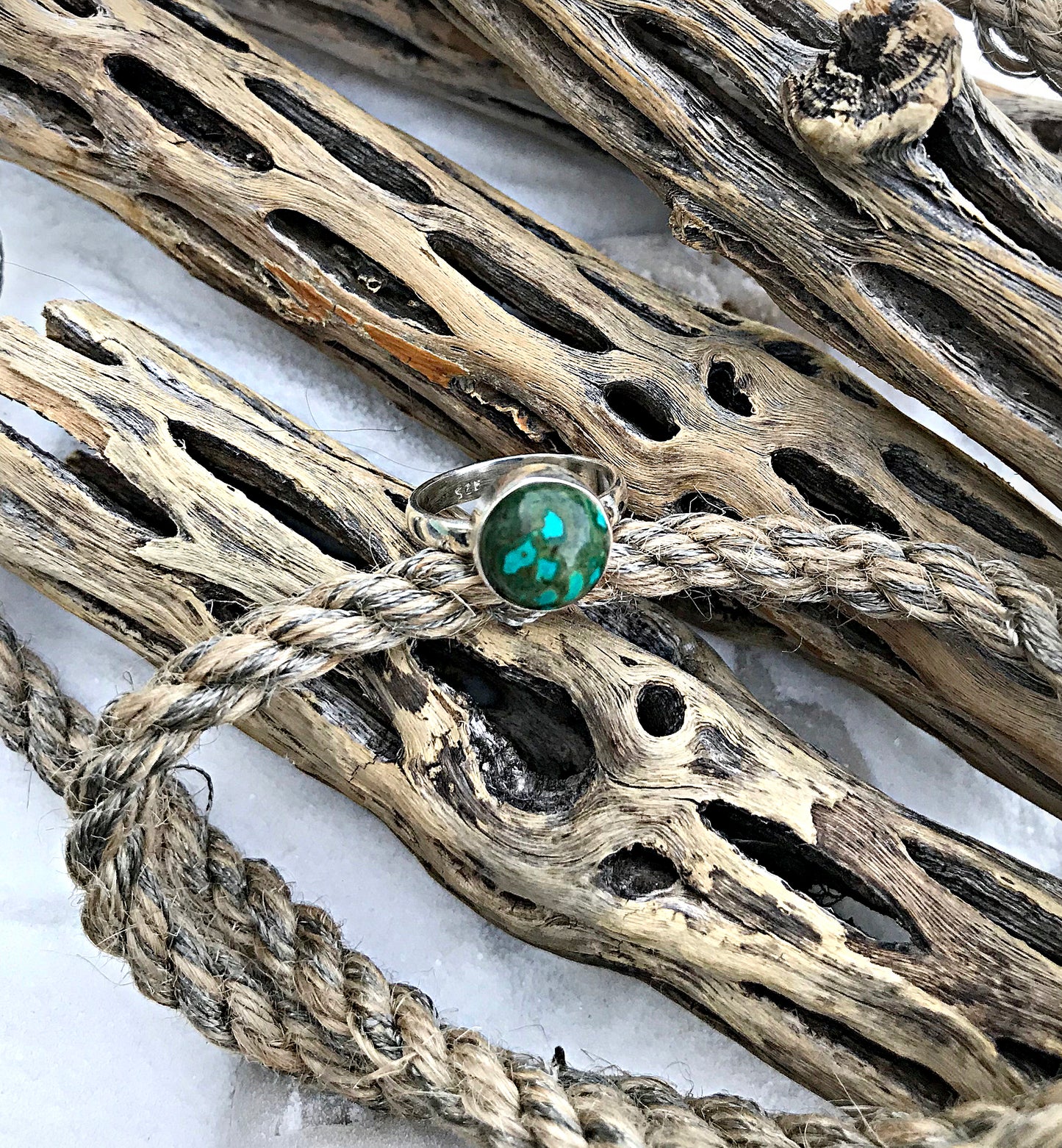 Sterling Silver Dainty Circle Turquoise Ring