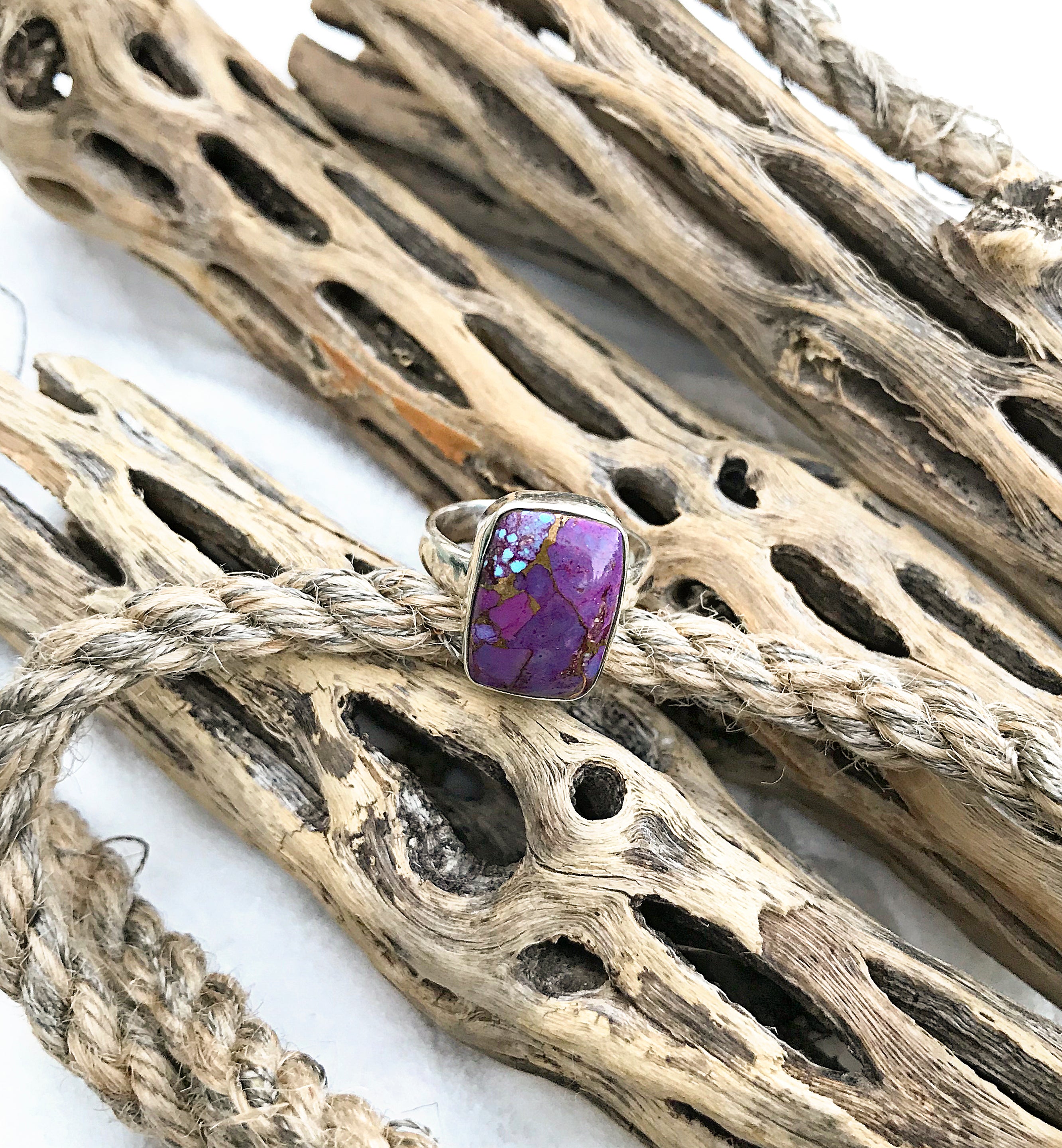 Rectangle Purple Turquoise Sterling Silver Ring