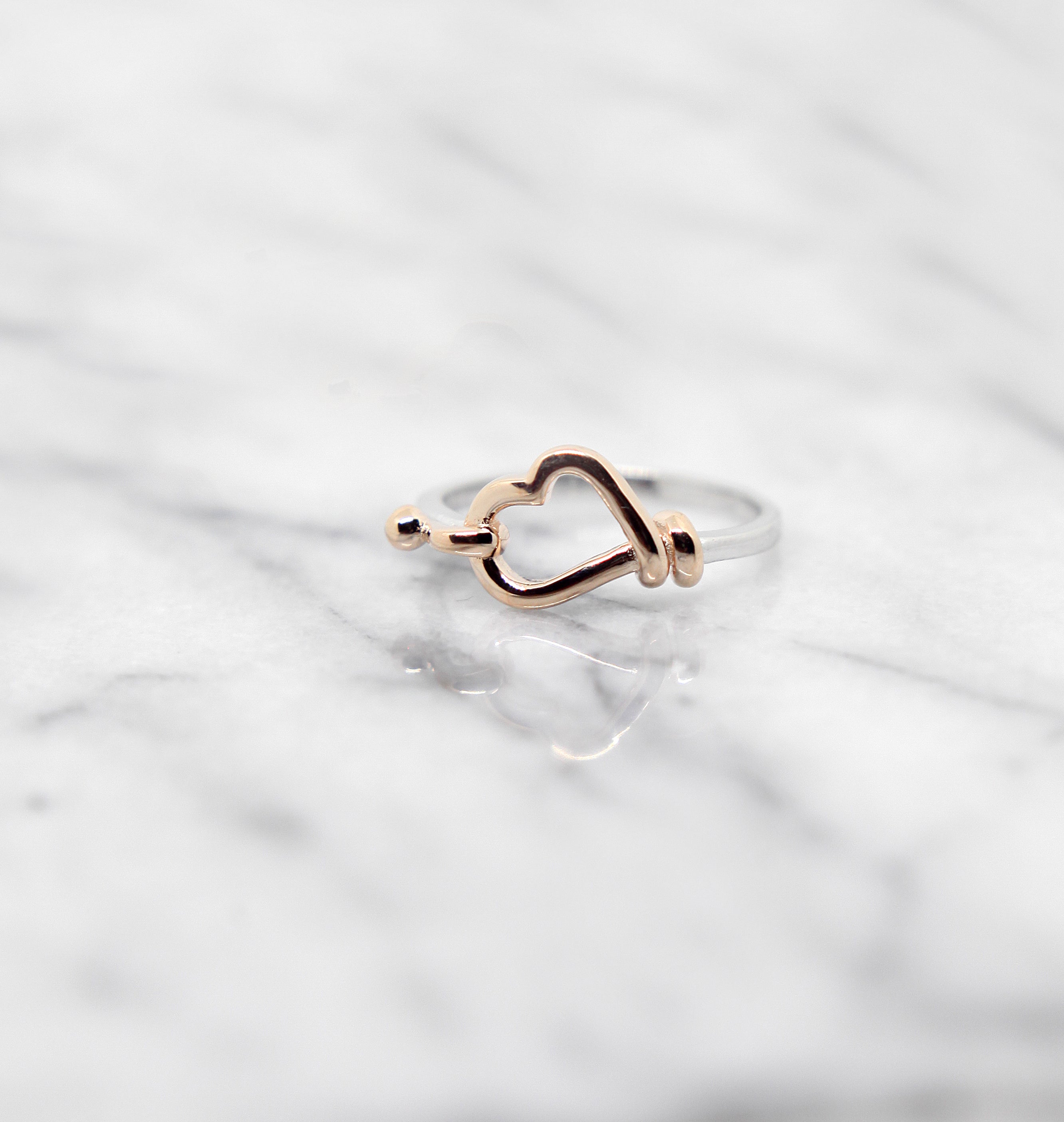 Sterling Silver / Rose Gold Sideways Heart Ring