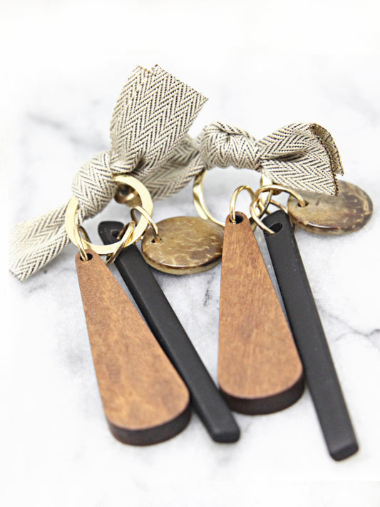 Cloth Bowknot Wooden Earrings